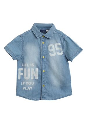Boys Medium Light Blue Short Sleeve Woven Shirt